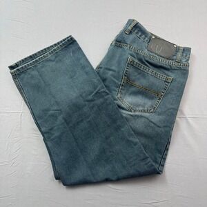 Linea Uomo Mens Relaxed Straight Leg Jeans Blue Medium Wash Denim 42x32